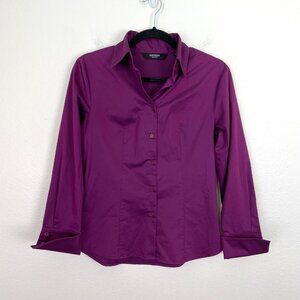 Express Stretch Womens Size 3/4 Purple Button Up Shirt French Cuff Blouse Top